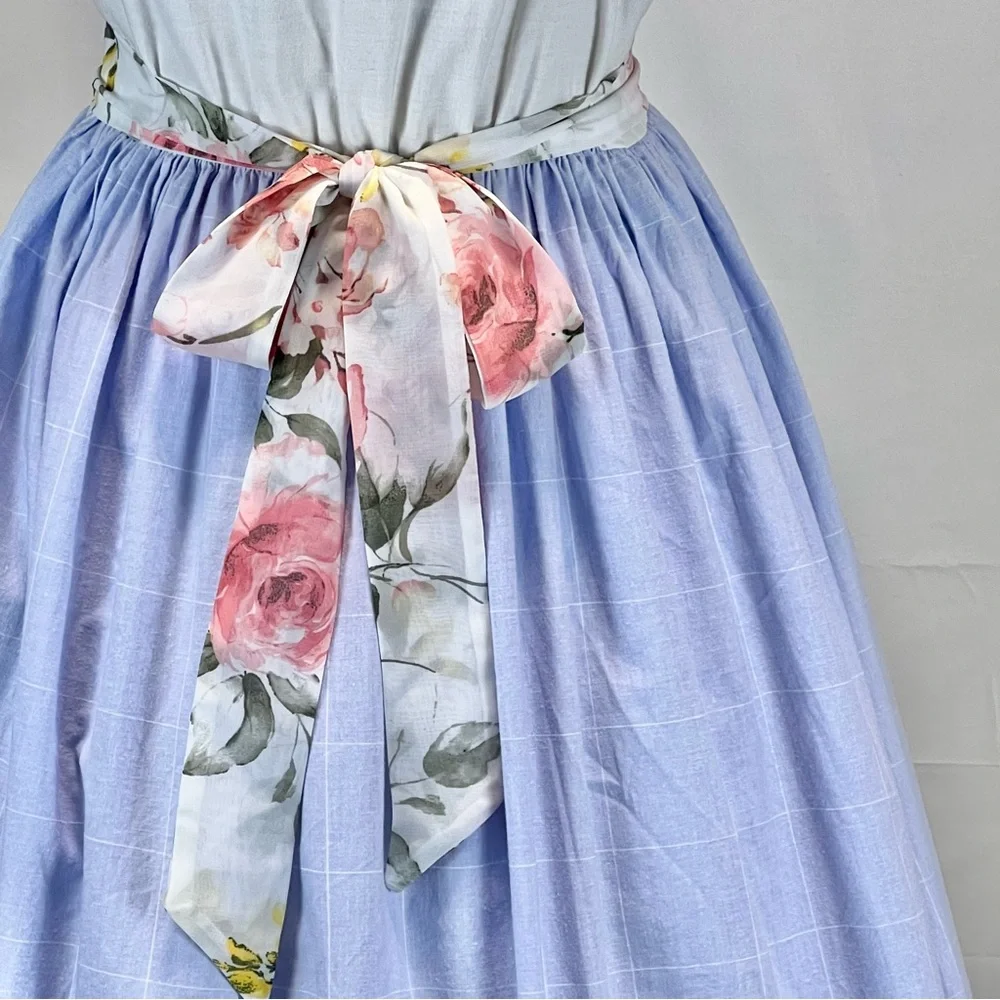 VINTAGE 80s lavender garden party dress‎ eyelet lace ruffle fit flare sleeveless - Picture 8 of 14